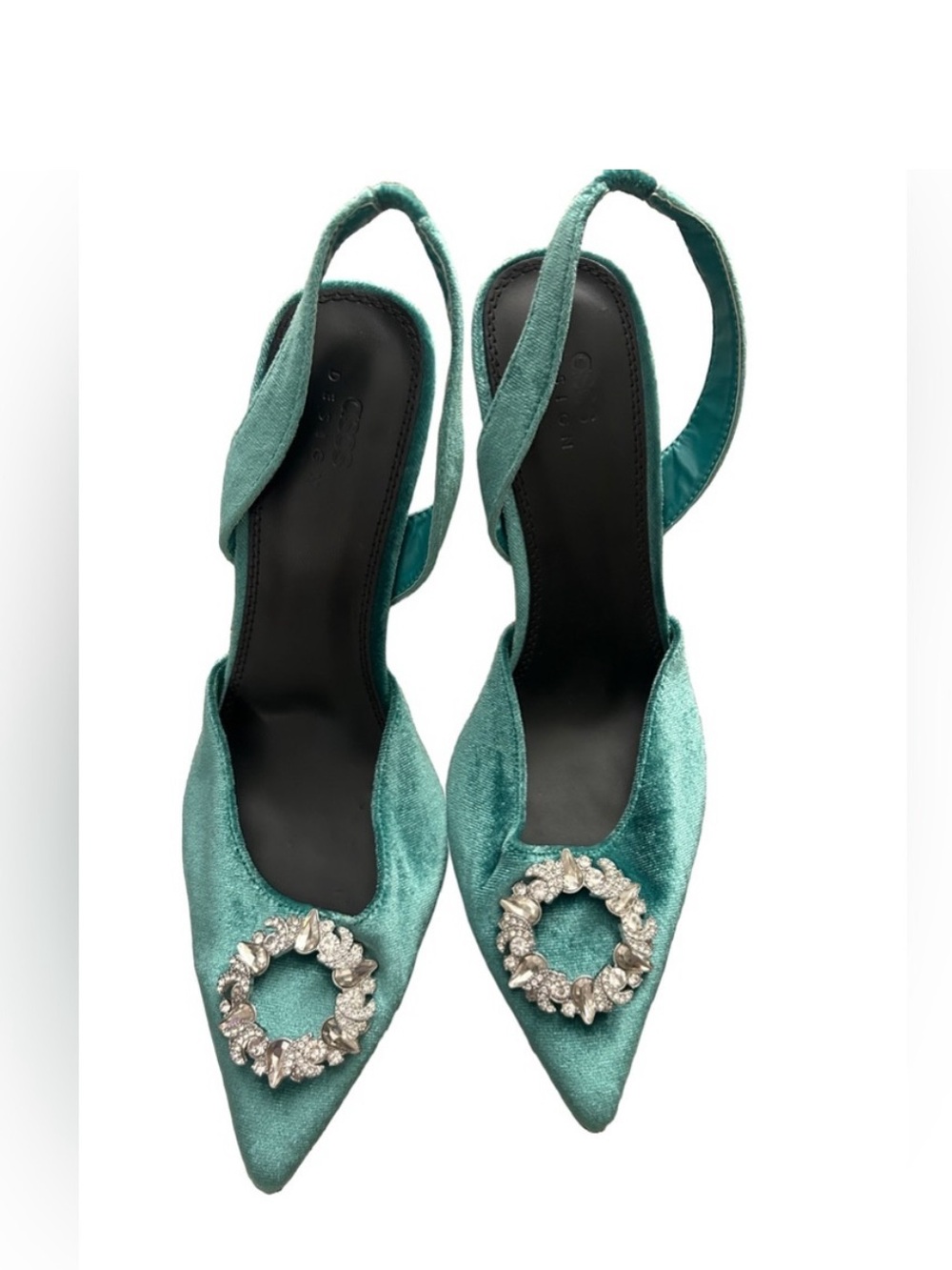 NWT ASOS DESIGN Velvet Green Poppy Slingback Heel